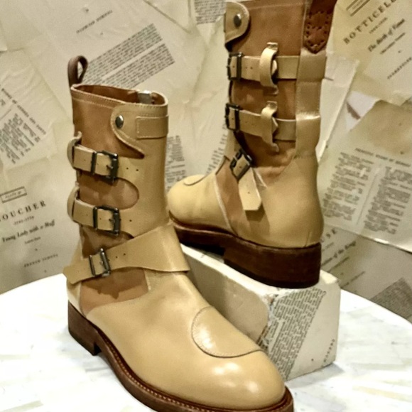Free People We The Free Dusty Buckle Boot 2 Tone Tan Natural Leather - Picture 8 of 8